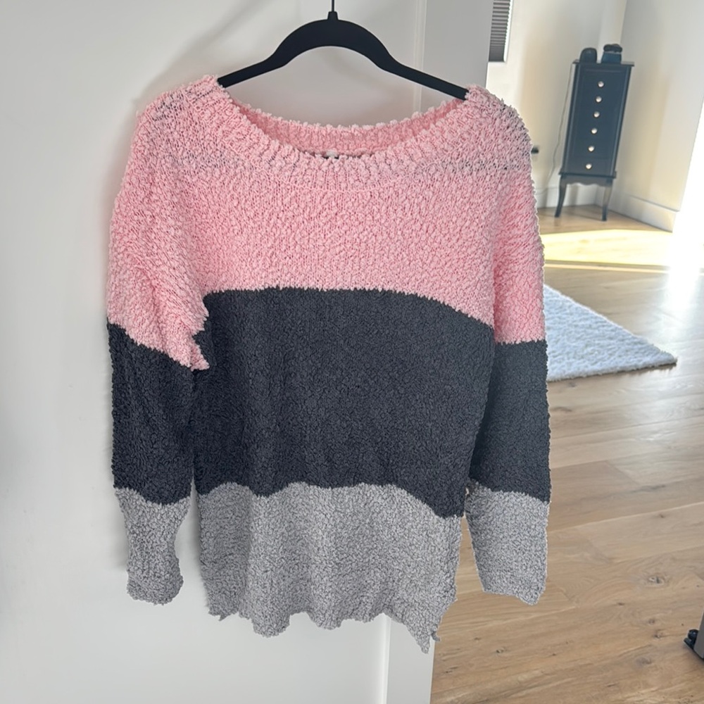 Colorblock Pink, Black, and Gray Women's Sweater